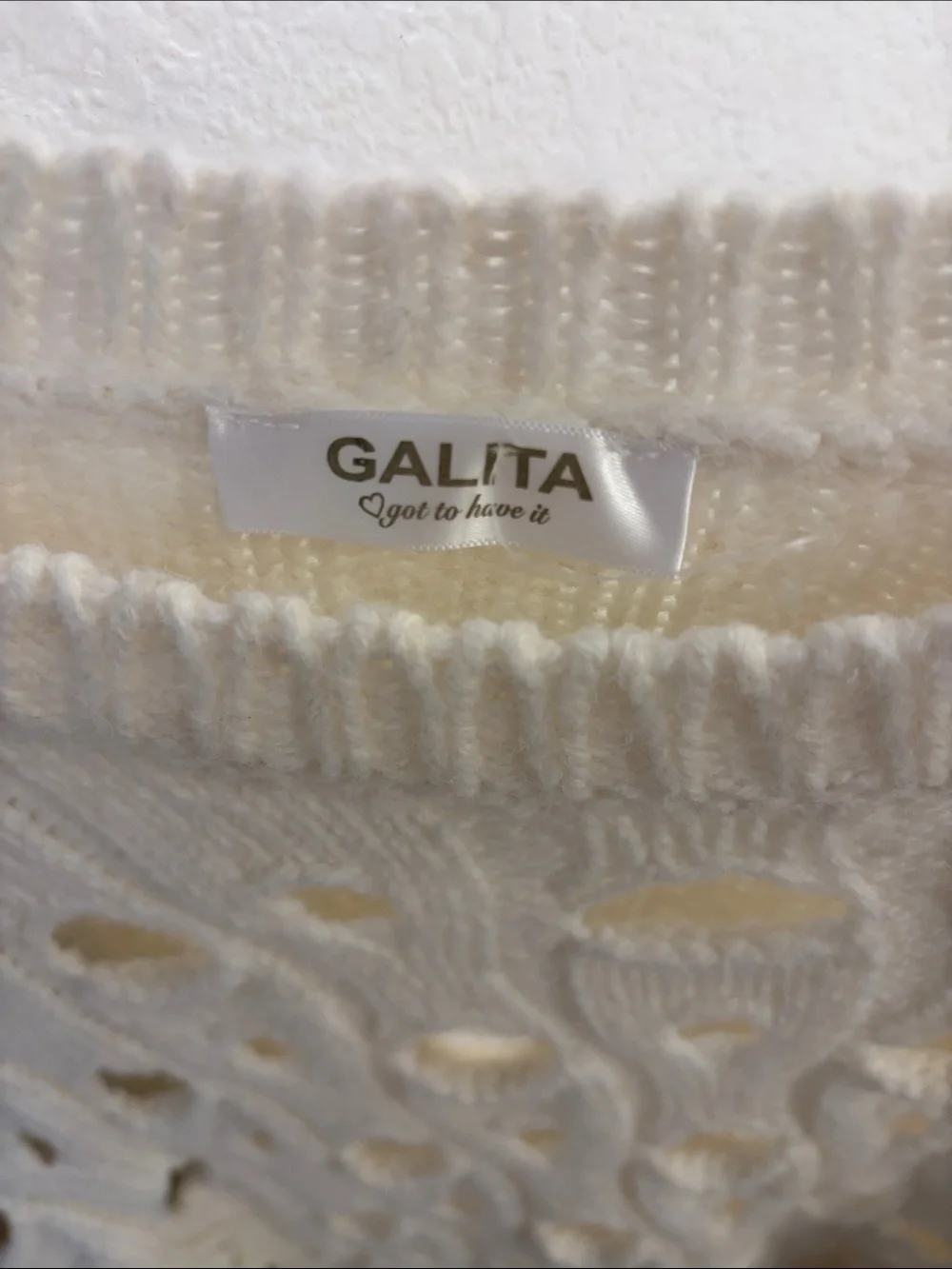 Galita Cream Openwork Crewneck Sweater